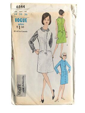 Vogue 6544 Sewing Pattern 60s Dress Shirt Size 14 Uncut